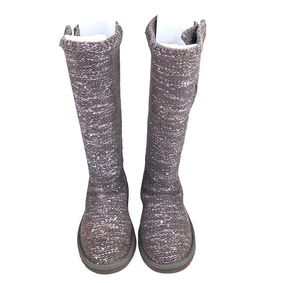 UGG Women’s Cardy Knit Brown Silver Pull On Winter Boots Size US 7 - Picture 6 of 11